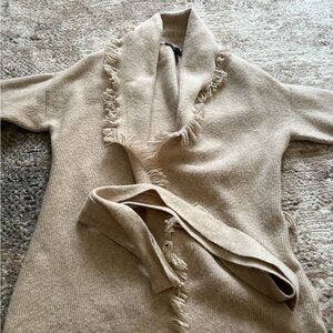 White House Black Market Fringed Tan Cardigan